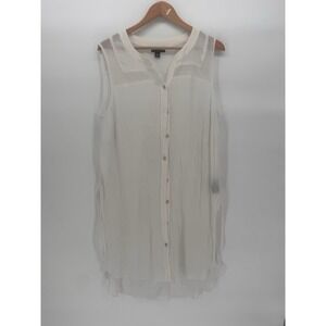 I.N. Studio Woman 1X Cream Long Sleeveless Blouse Mesh Yoke Lightweight Sheer Y2